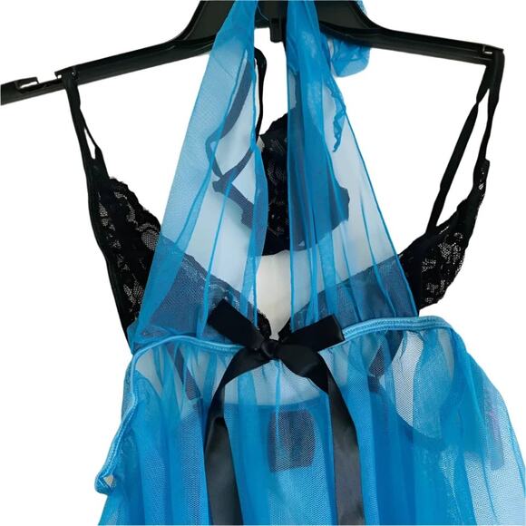 Fantasy Lingerie Lace Mesh Babydoll Set with Matching G-String - Size Medium - Picture 3 of 6